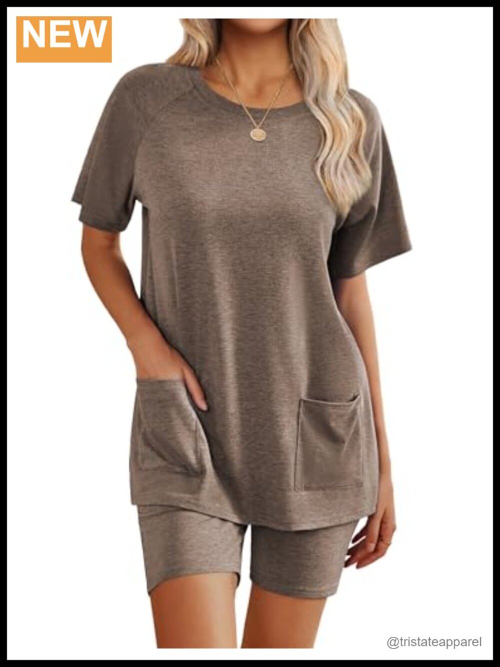 2 Piece Lounge Set Crewneck Tshirt Biker Short Summer Outfit
